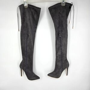 Beston Shoes Women 7 Jackie Faux Suede Over The Knee Heel Boots Grey